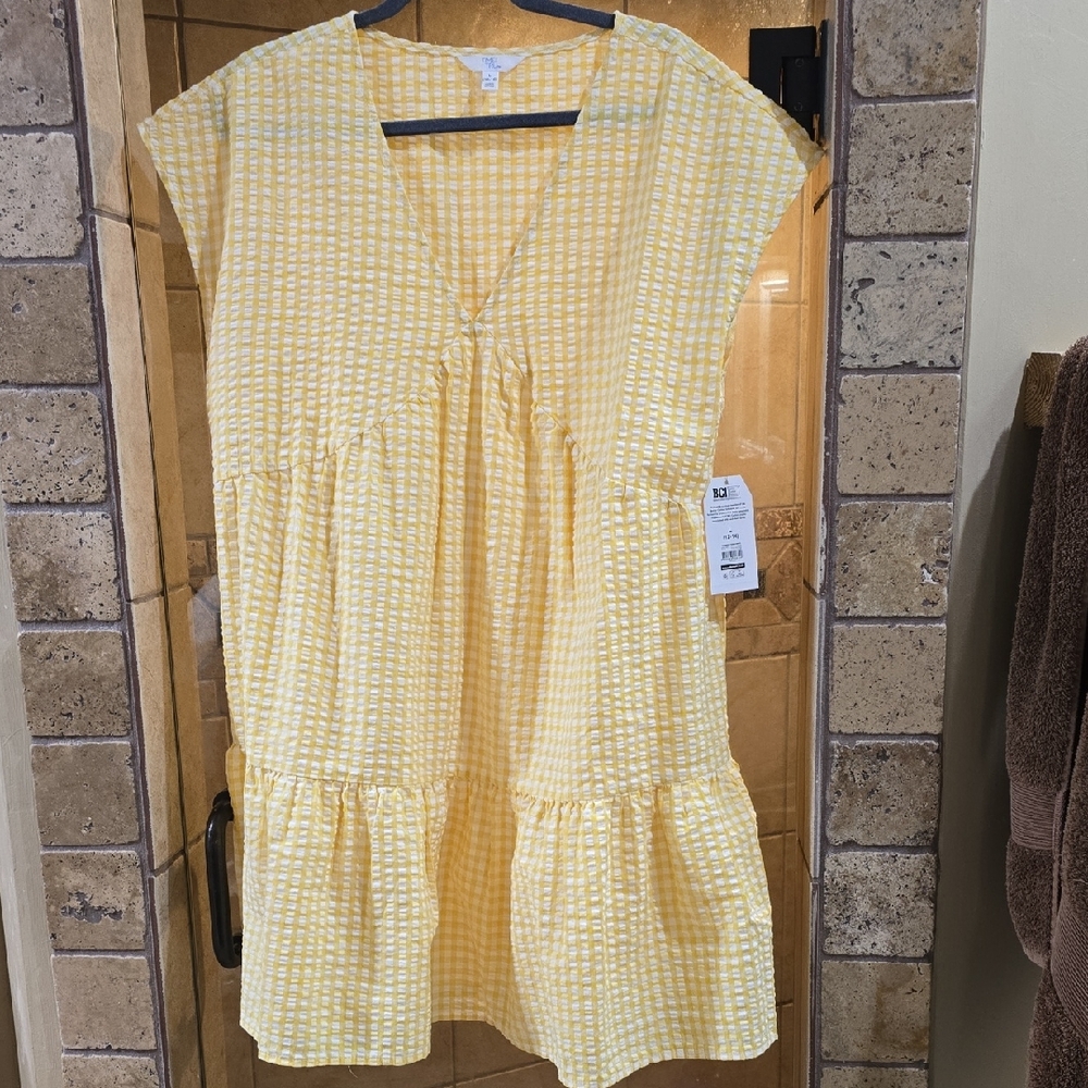 Time and Tru Yellow Checkered V-Neck Dress
